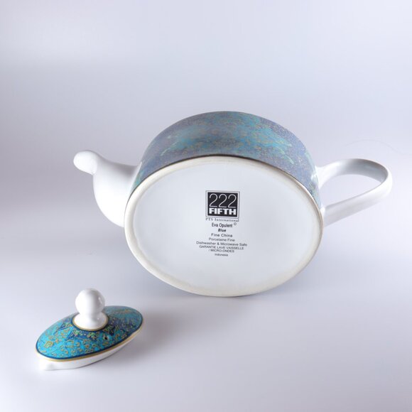 222 Fifth PTS International Eva Opulent Blue Teapot with Lid 4 Cup Fine China - Picture 5 of 6